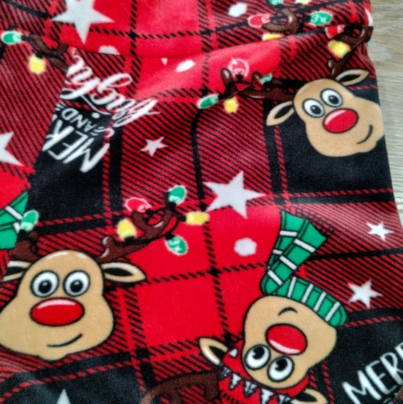 •No Boundaries Junior's M Size 7-8 Christmas Red Plaid Reindeer Fleece Leggings - Picture 6 of 16